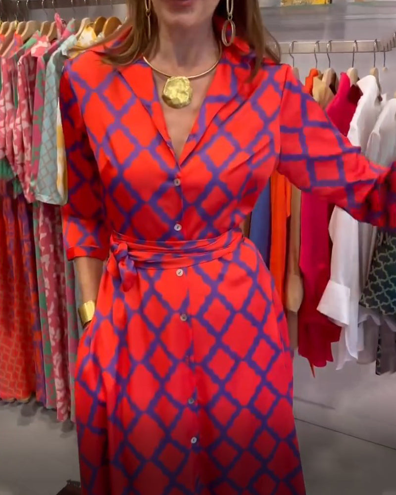 V-neck 3/4 sleeves Shirt Dress