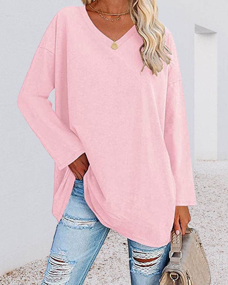 Plain v-neck long-sleeved women's t-shirt