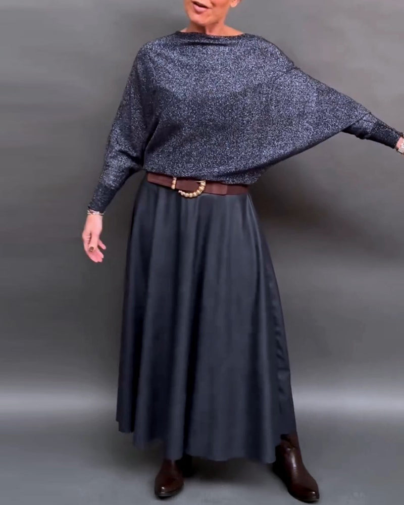 Shiny crew neck dolman sleeve top