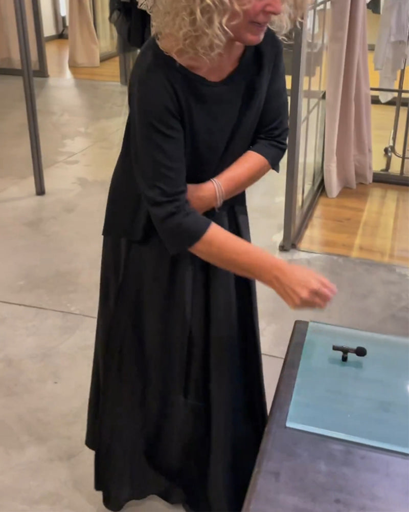 Solid color top suspender dress two piece set