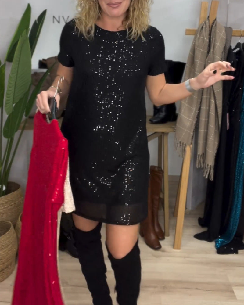 Elegant round neck dress with sequins