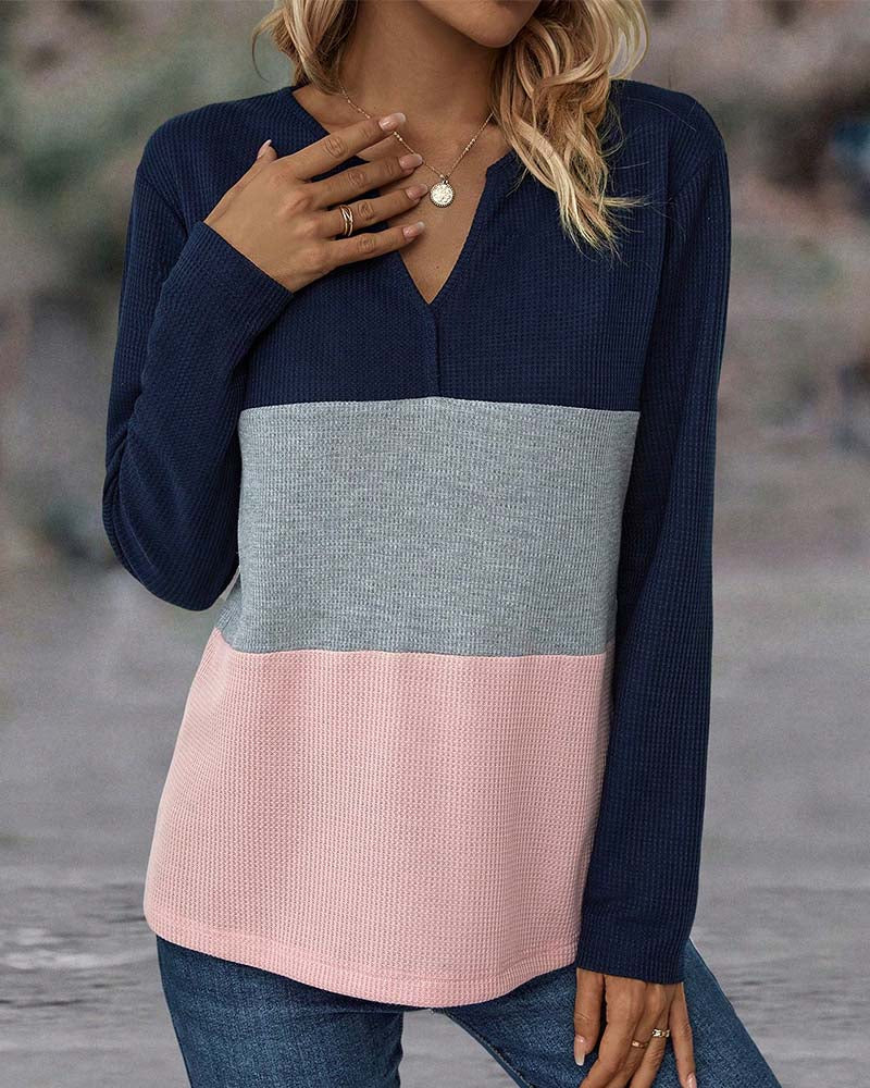 V-neck color block top