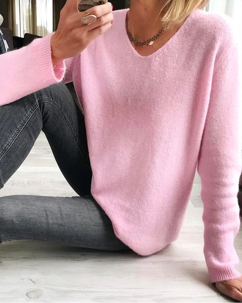 Simple solid color long-sleeve Sweater