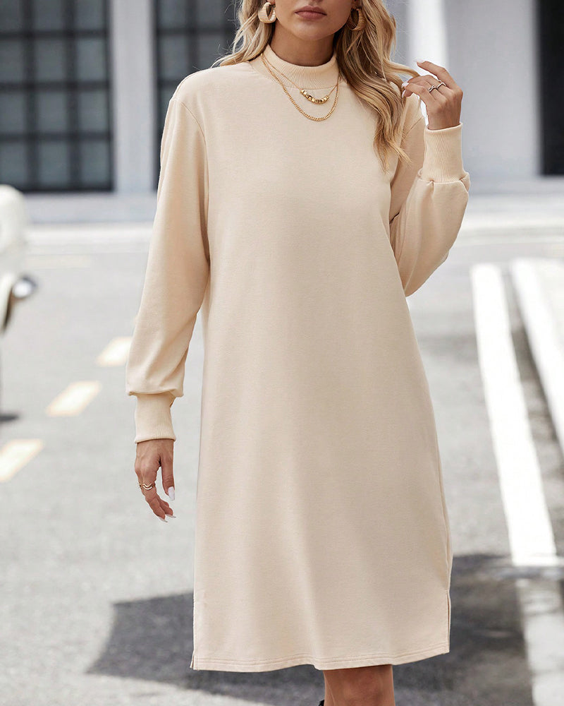Solid color high Neck dress