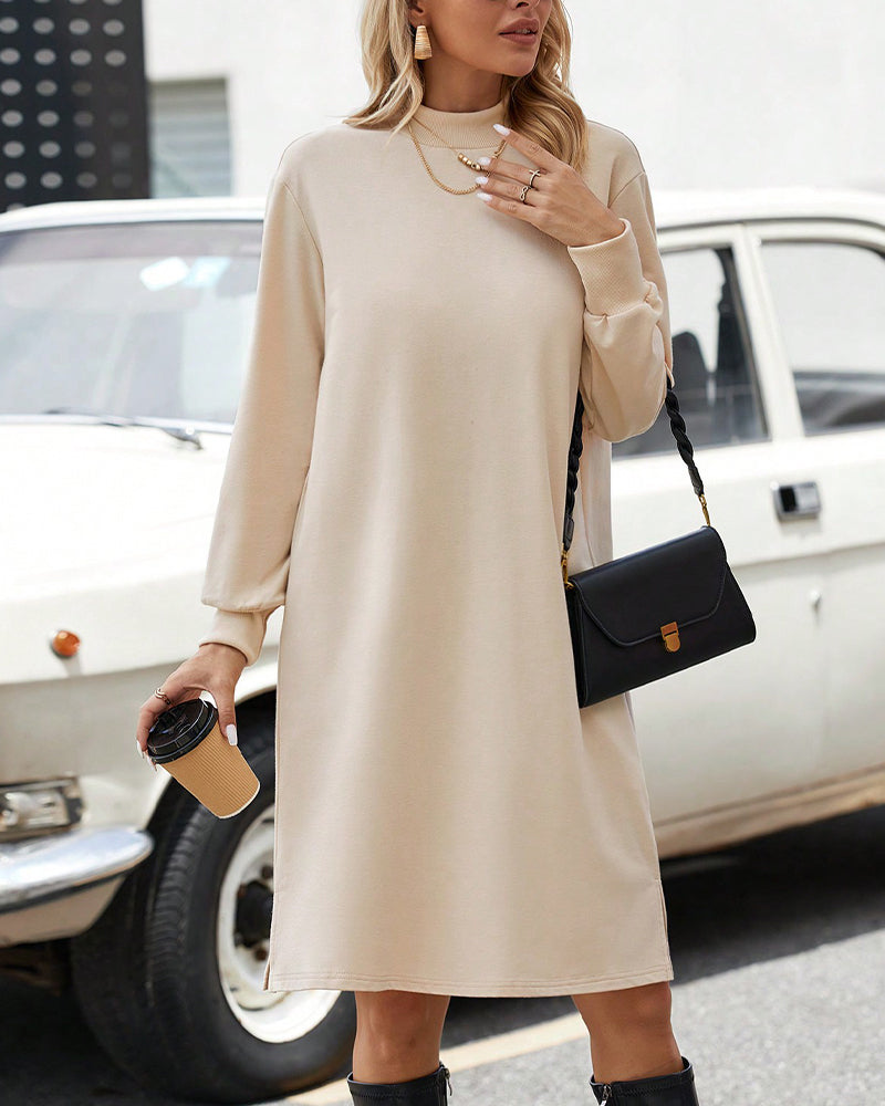 Solid color high Neck dress