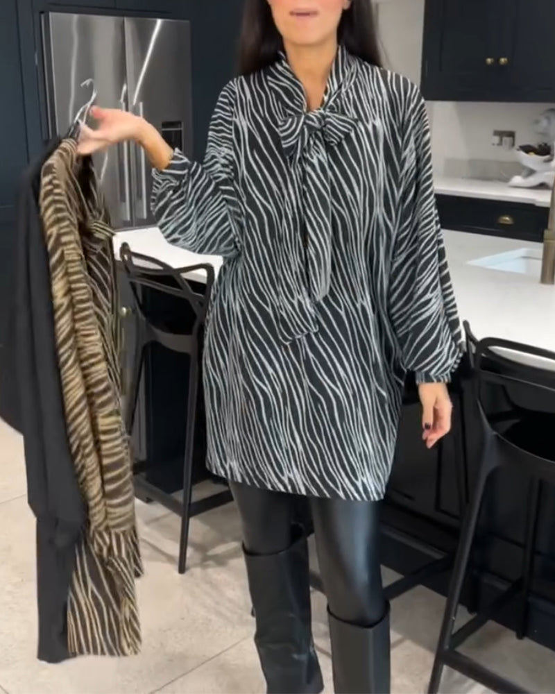 Zebra print long-sleeve blouse