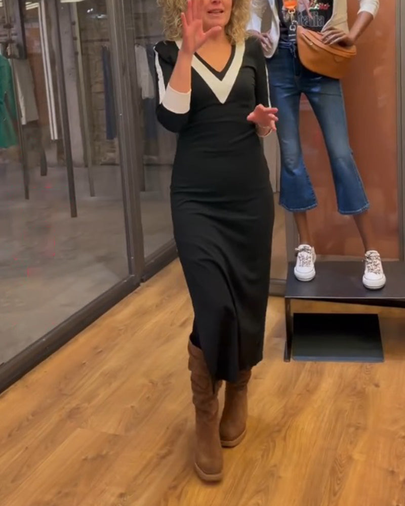 V-neck 3/4 sleeve dress