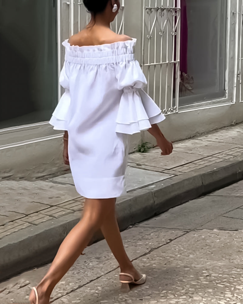 One Shoulder Flare Sleeve Dress