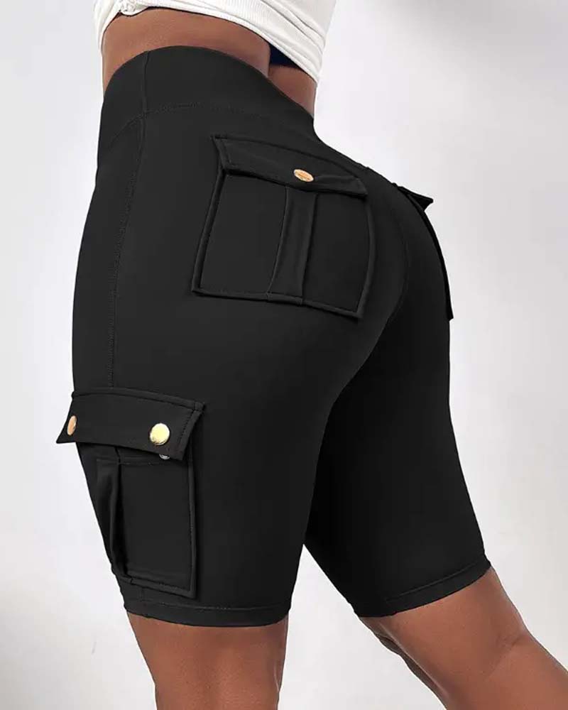 High-waisted cargo pocket shorts