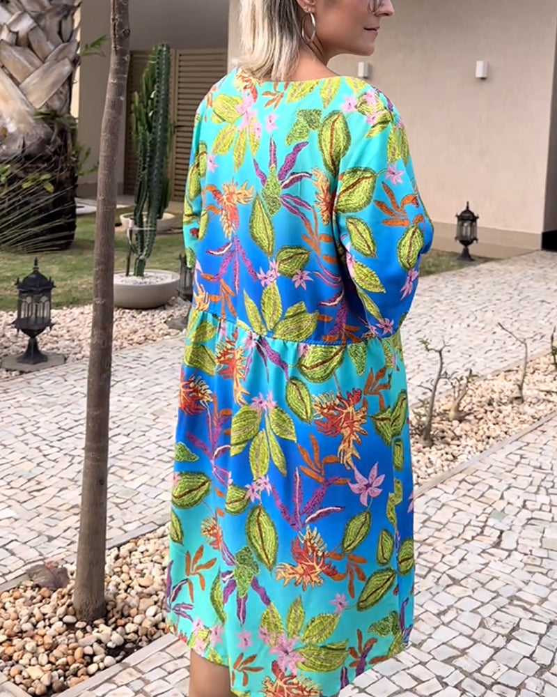 Botanical print casual dress