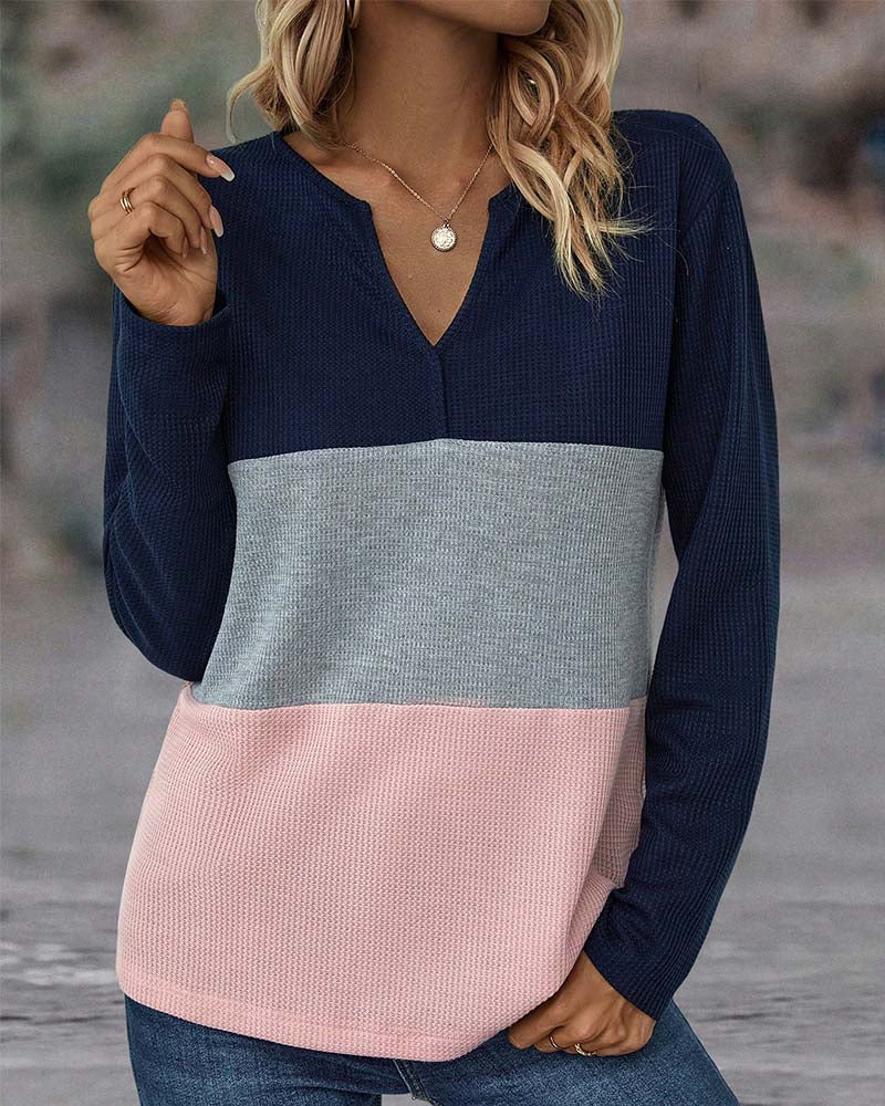 V-neck color block top