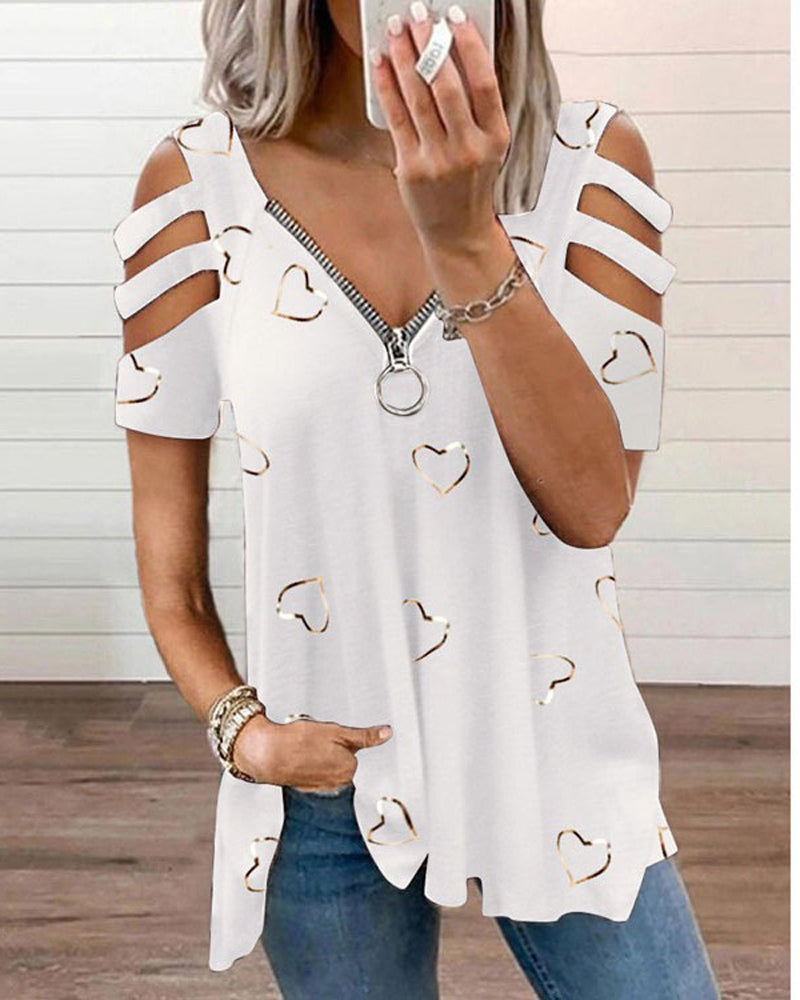 Heart Print Zip Top