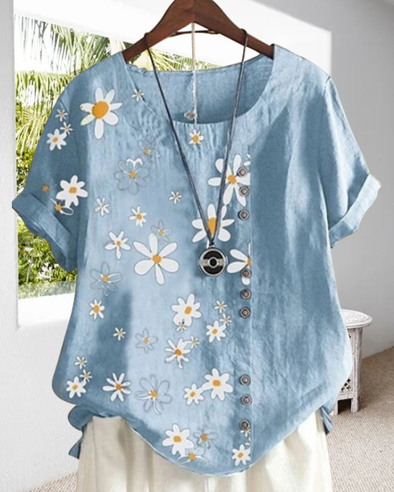 Loose cotton short-sleeved shirt