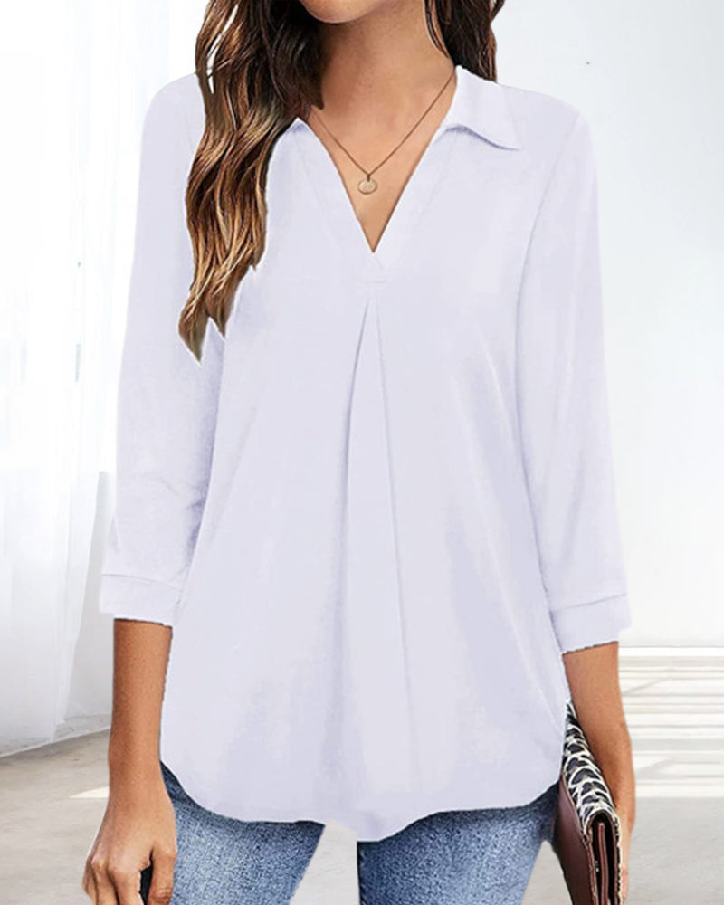 V-neck pullover top in solid color