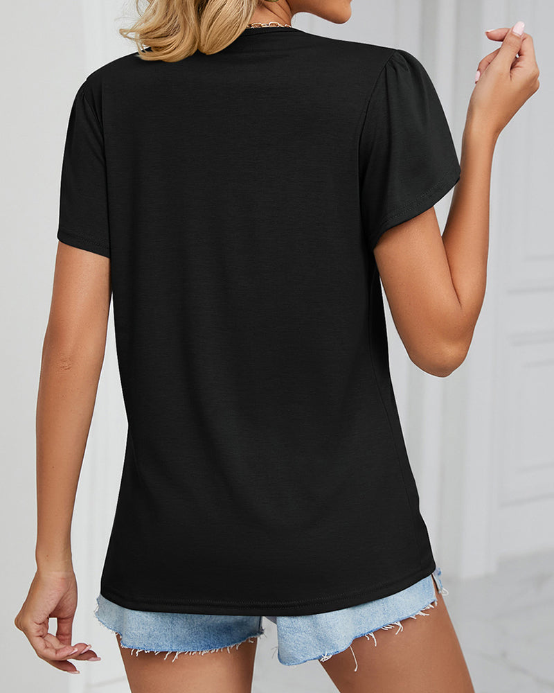 Solid Color T-Shirt with Ruffle Sleeves