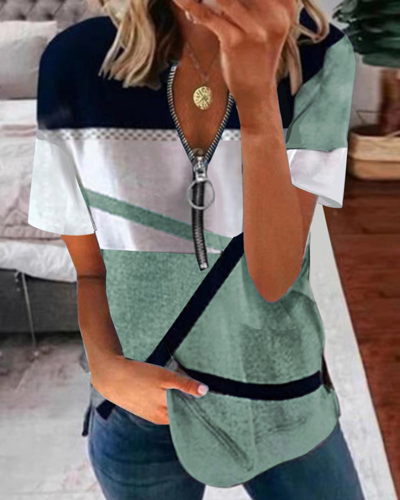 Zip print short sleeve t-shirt