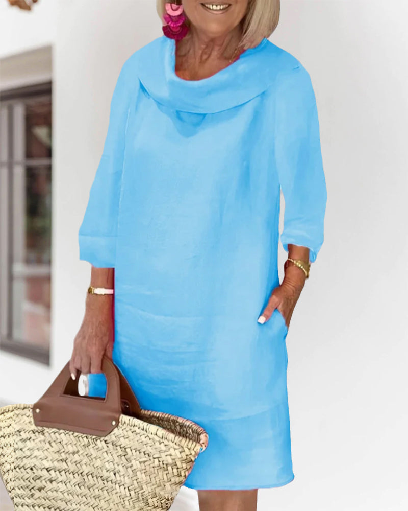 Round neck solid color dress