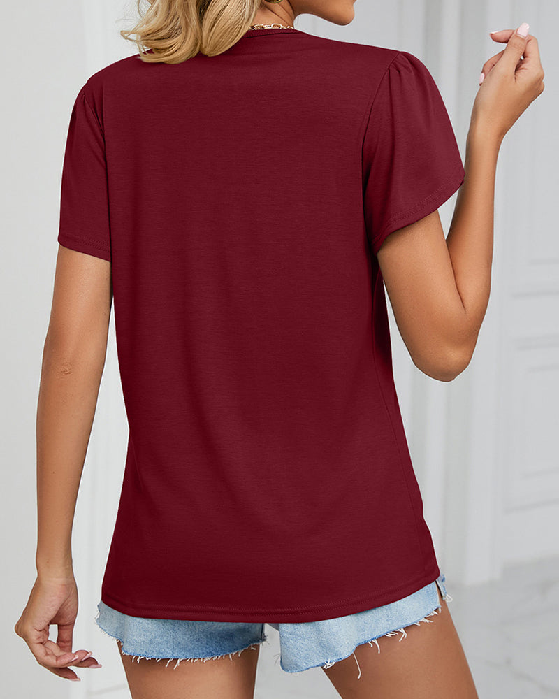 Solid Color T-Shirt with Ruffle Sleeves