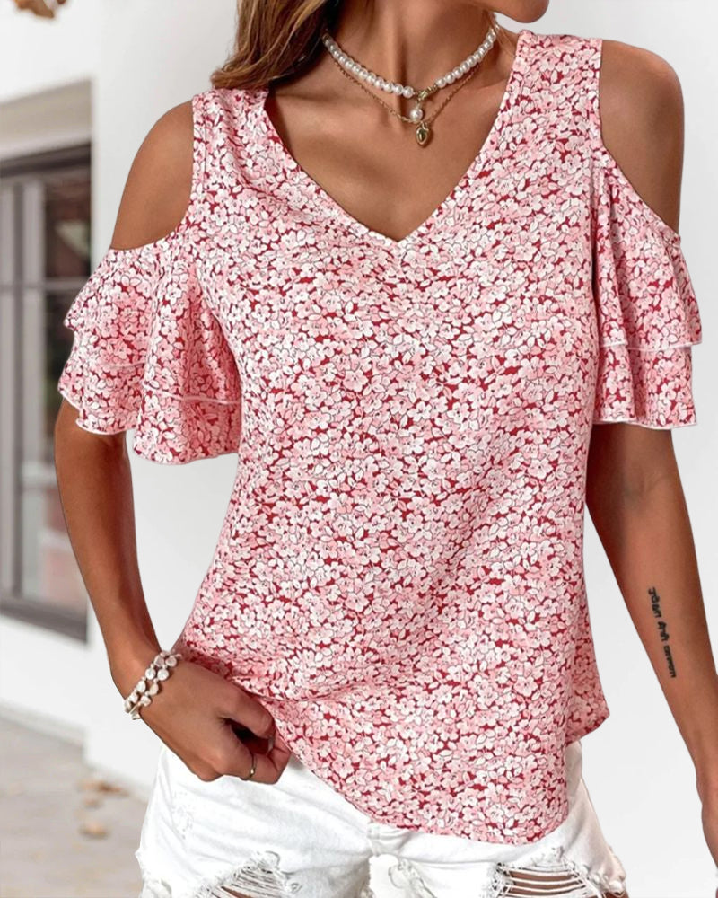 Cold Shoulder Floral Print  T-shirt