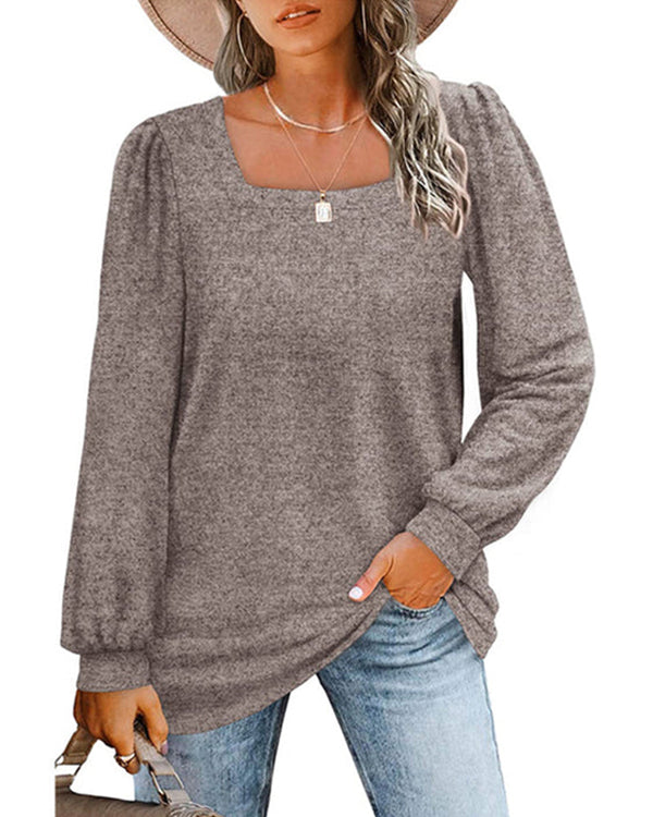 Solid Color long sleeves  square neckline top