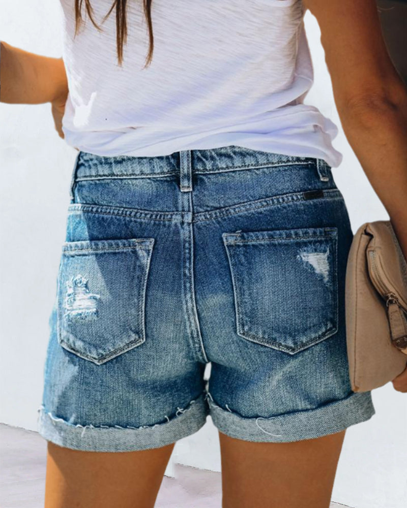 Mid Waist Denim Shorts