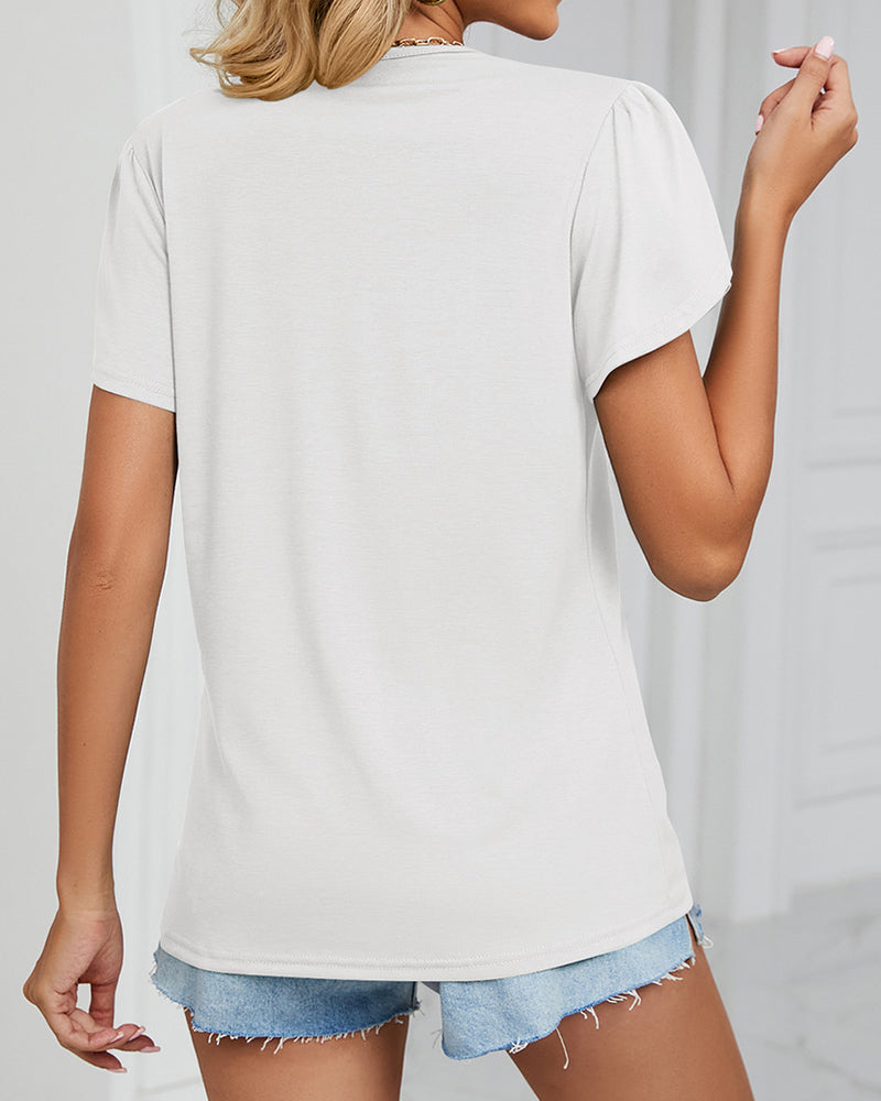 Solid Color T-Shirt with Ruffle Sleeves