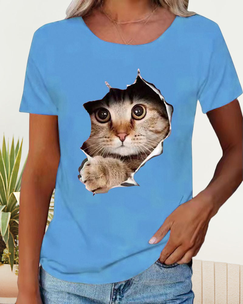 Cat Print T-Shirt