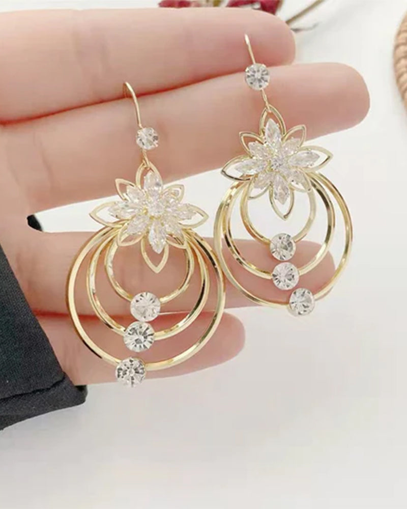 Crystal lotus three hoop earrings