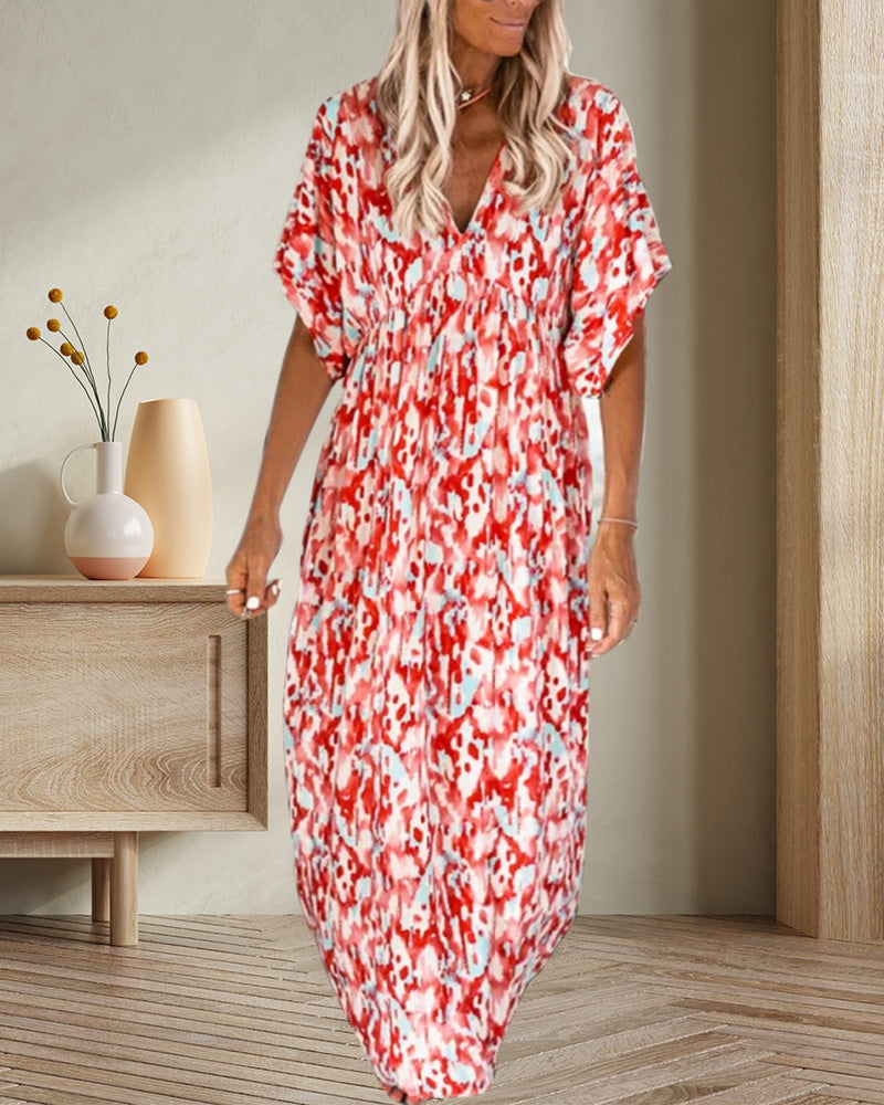 V-neck fashion print short-sleeved dress