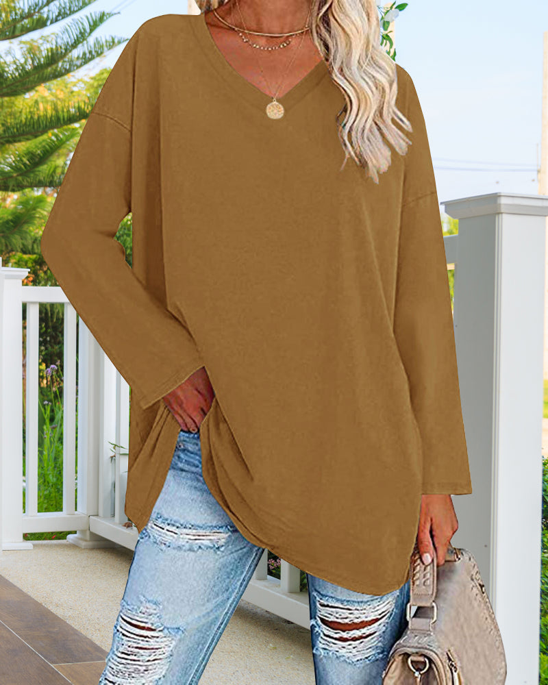 Plain v-neck long-sleeved women's t-shirt