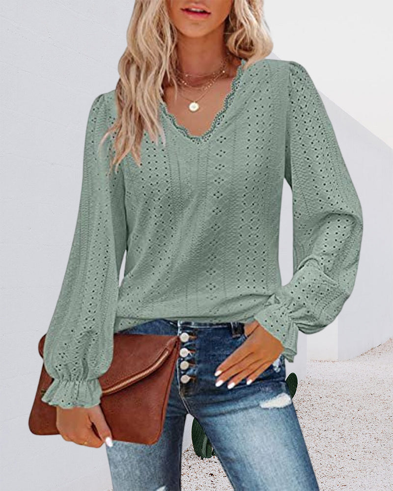 Long Sleeve Lace Top with V neck