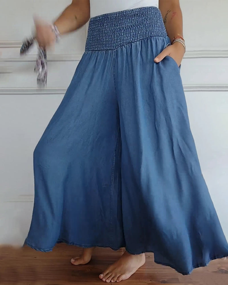 Elastic waist wide leg pants