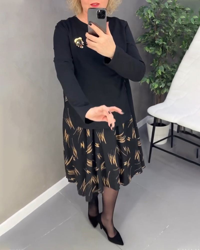 Casual Loose Print Round Neck Dress