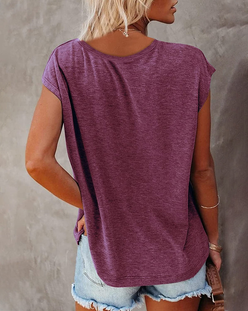 Short Sleeve V Neck Solid Color Vest