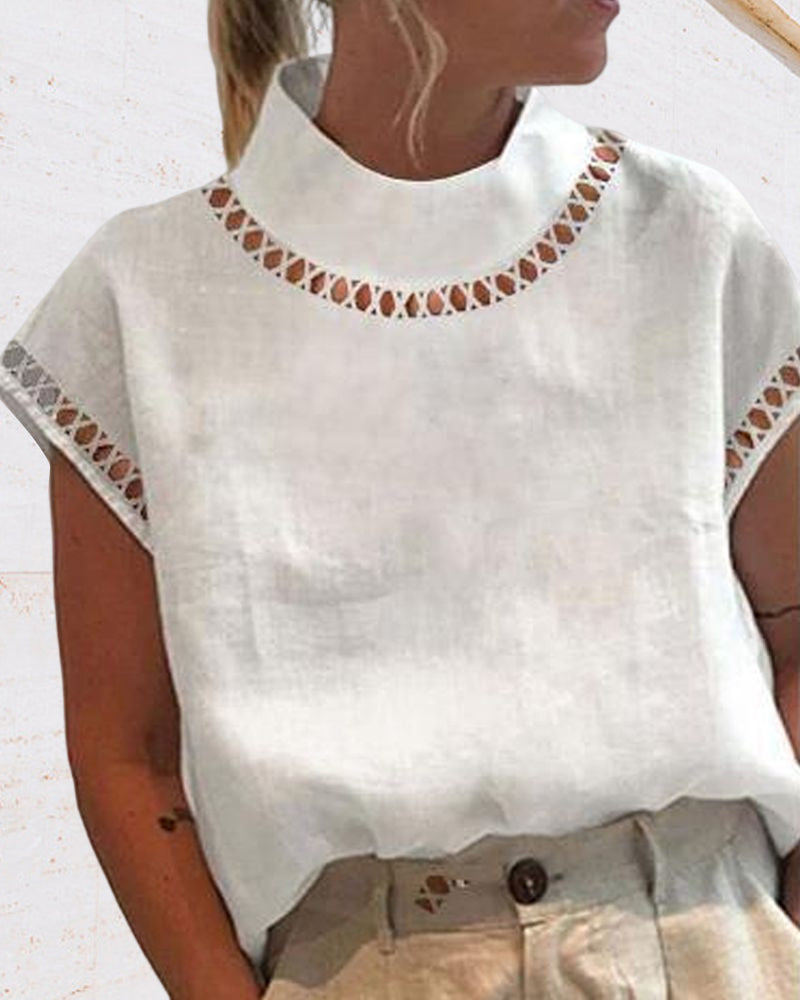 Solid color lace stand collar shirt