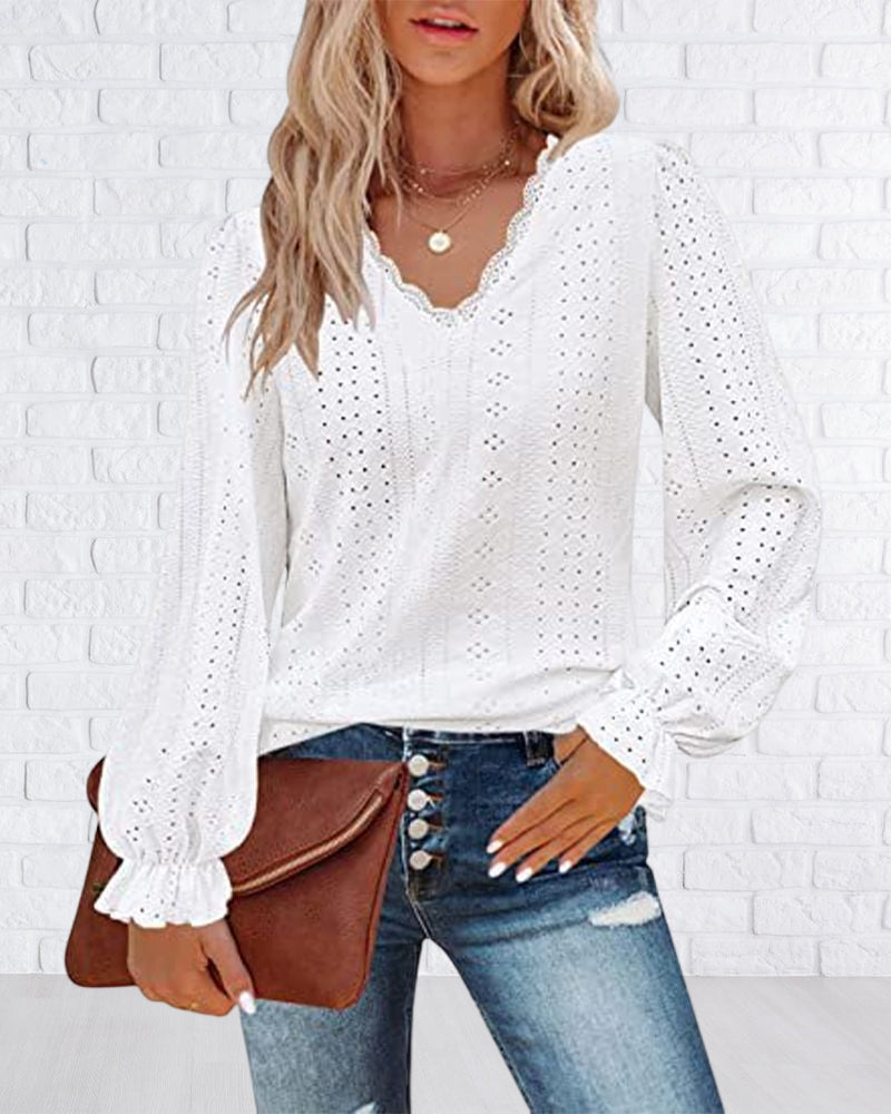 Long Sleeve Lace Top with V neck
