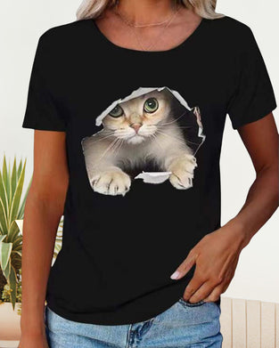 Cat Print T-Shirt