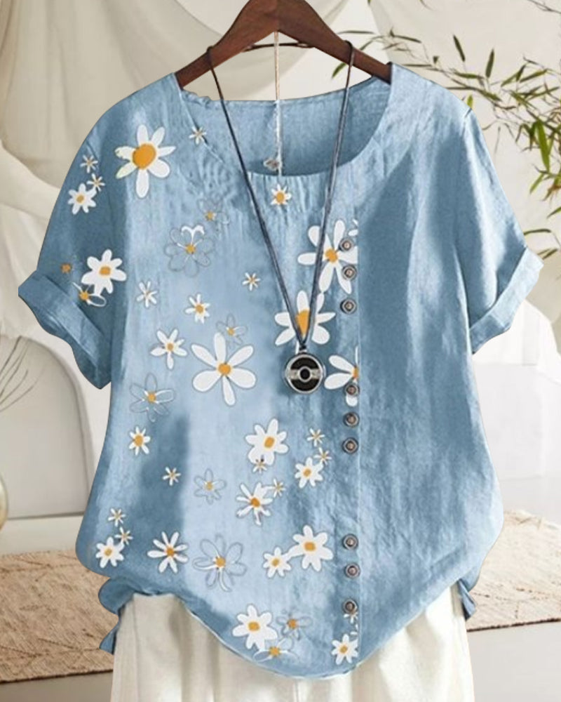 Loose cotton short-sleeved shirt