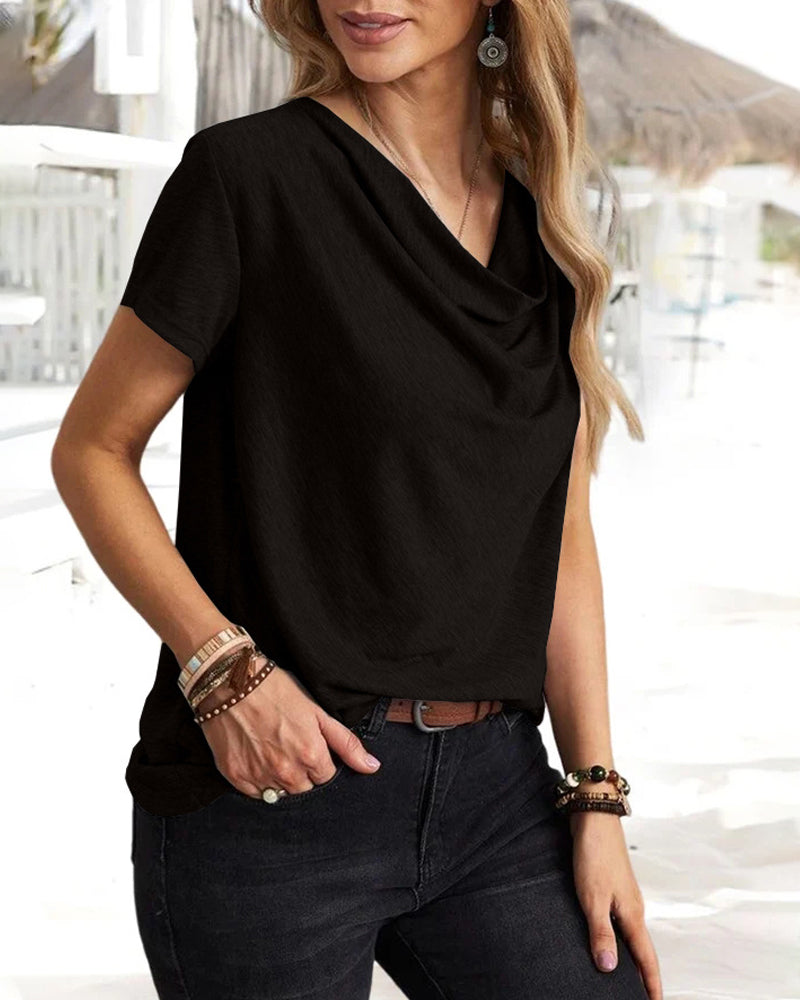 Cowl Neck T-shirt with Short Sleeves