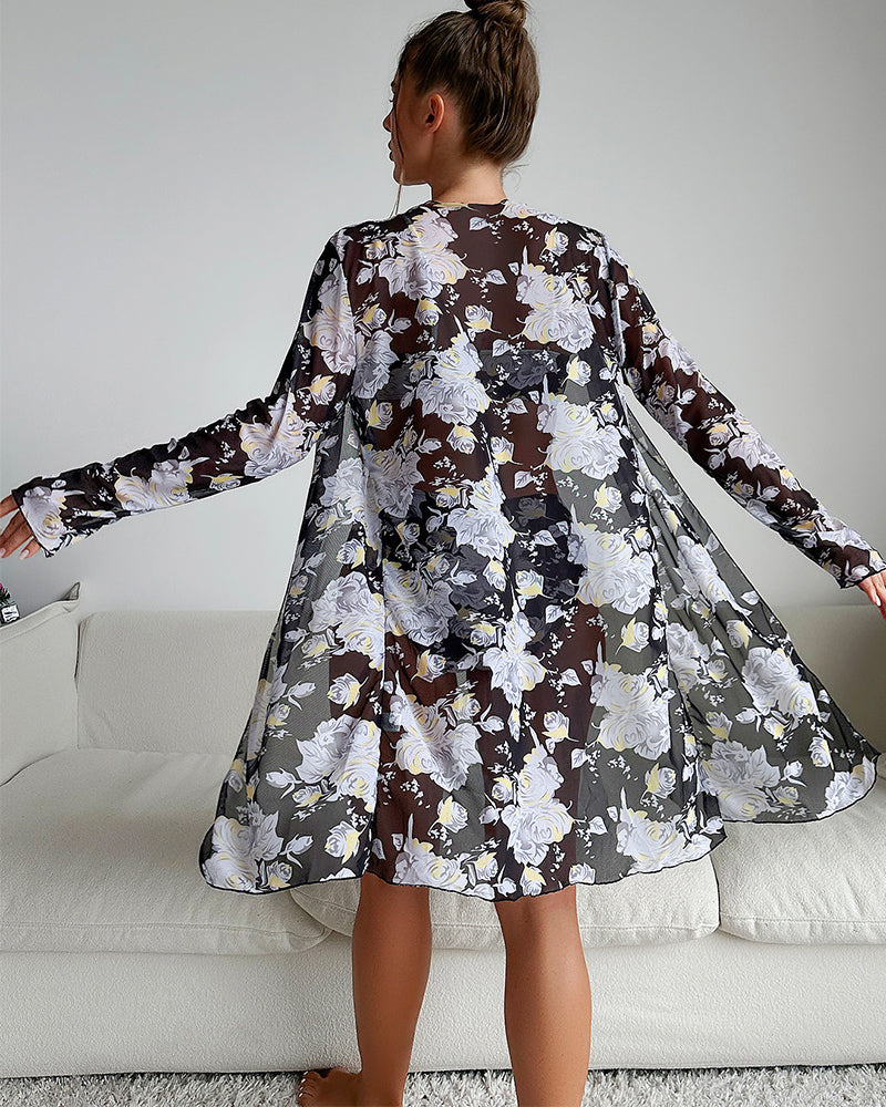 Fashion printed bikini cover-up three-piece set