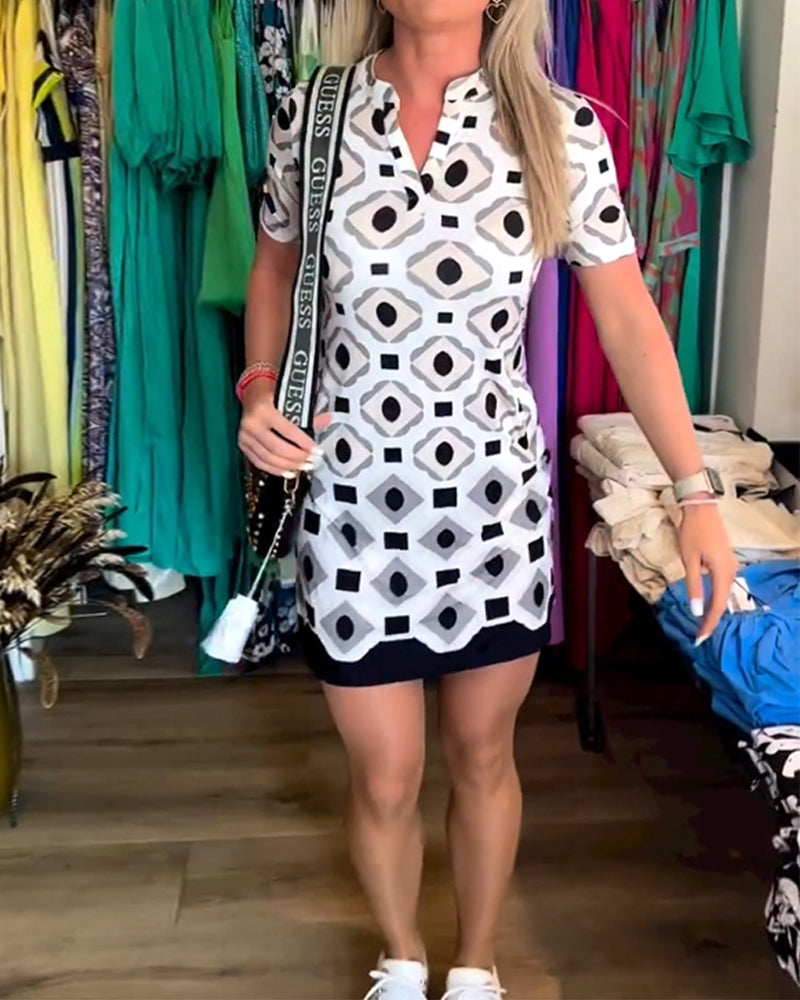 V-Neck Short Sleeve Printed Dress