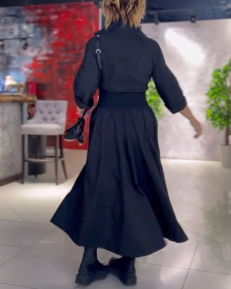 Elegant Square Neck Solid Color Dress