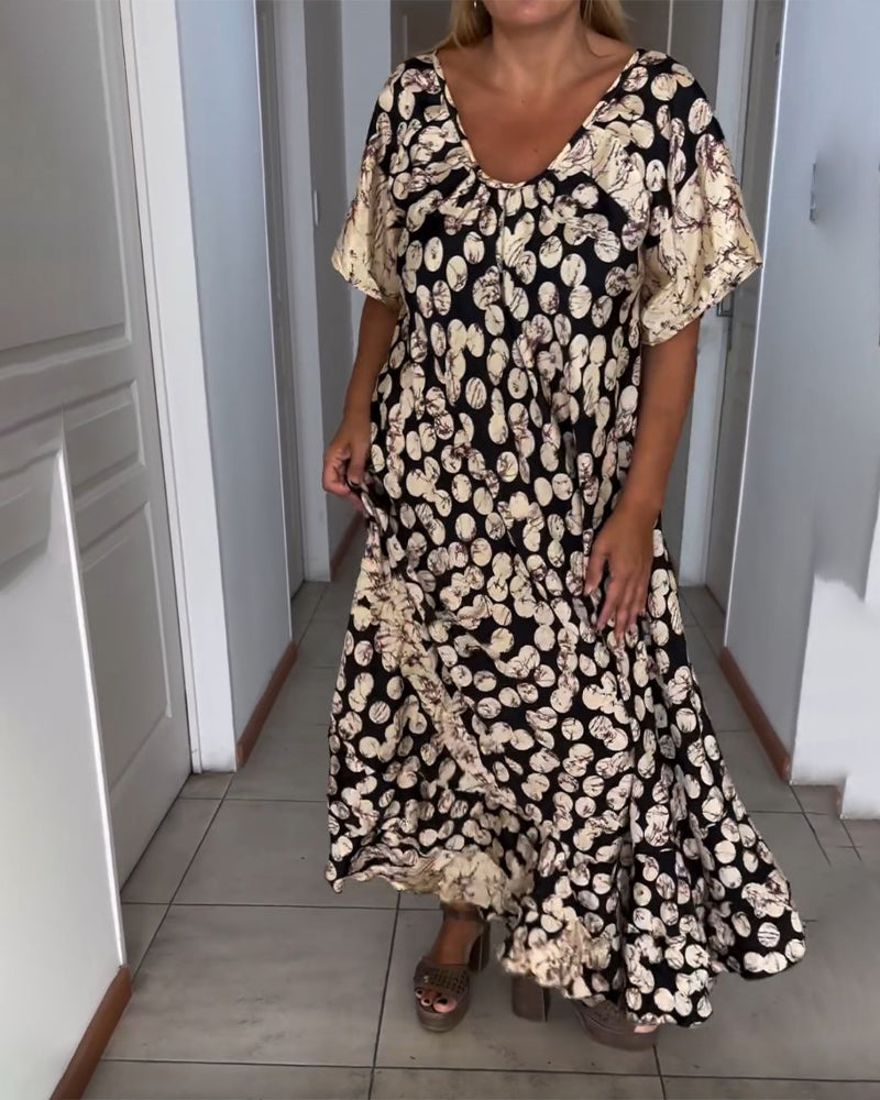 V-neck printed short-sleeved dress