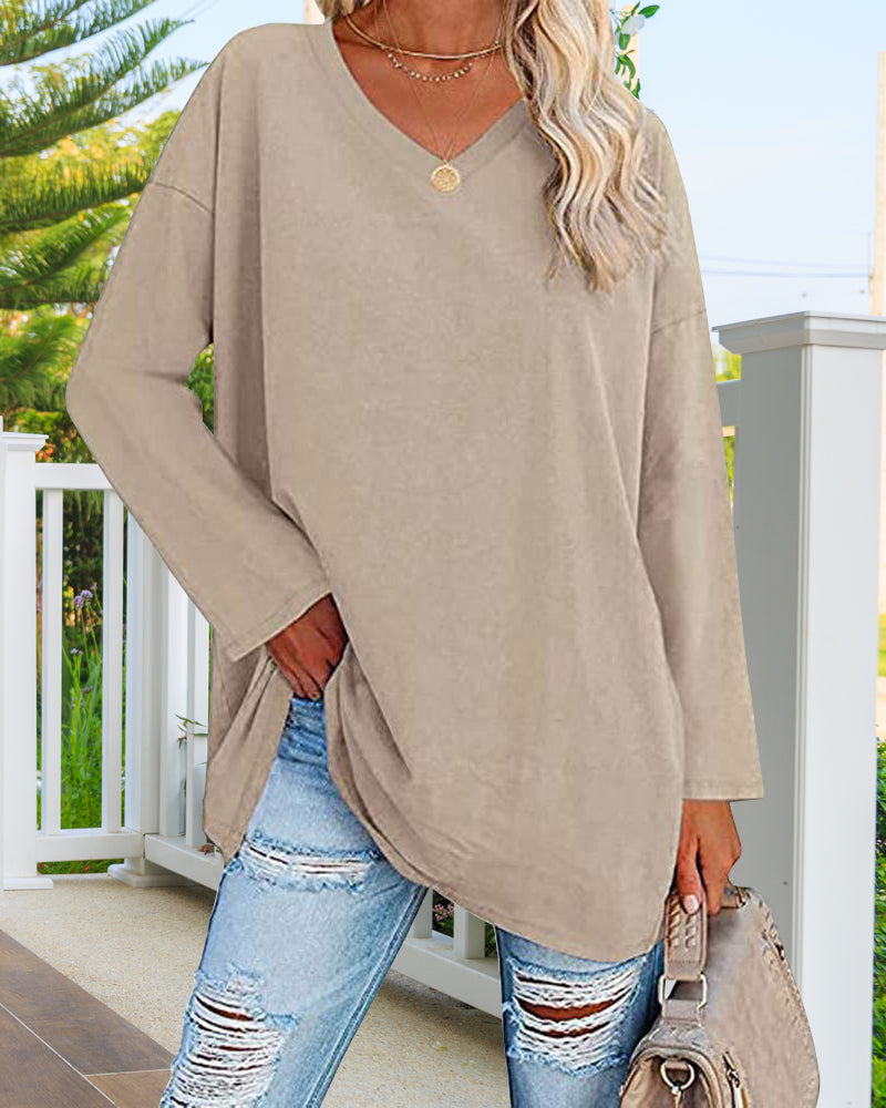 Plain v-neck long-sleeved women's t-shirt