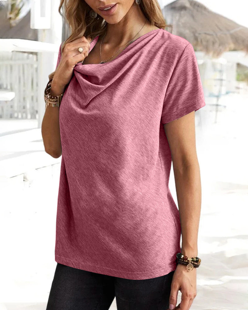 Cowl Neck T-shirt with Short Sleeves