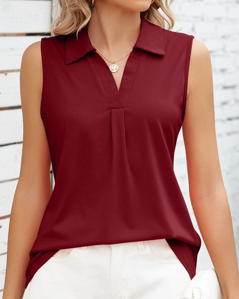 Solid color lapel sleeveless top