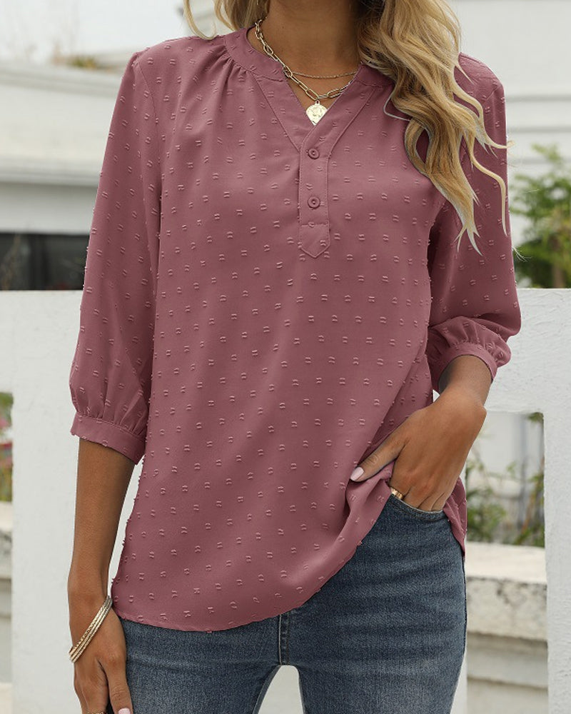 Solid Color Stand Collar Loose Top