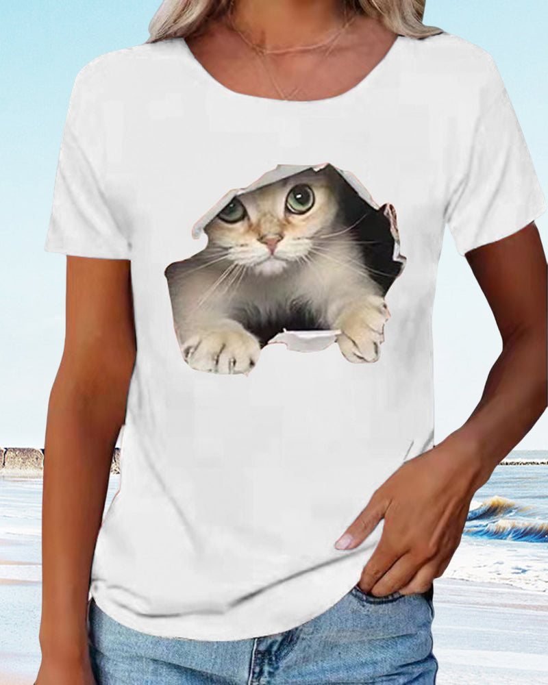Cat Print T-Shirt