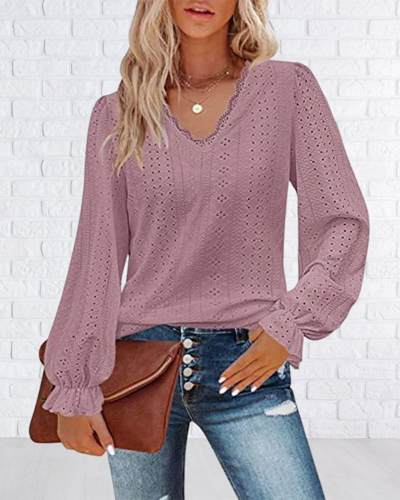 Long Sleeve Lace Top with V neck