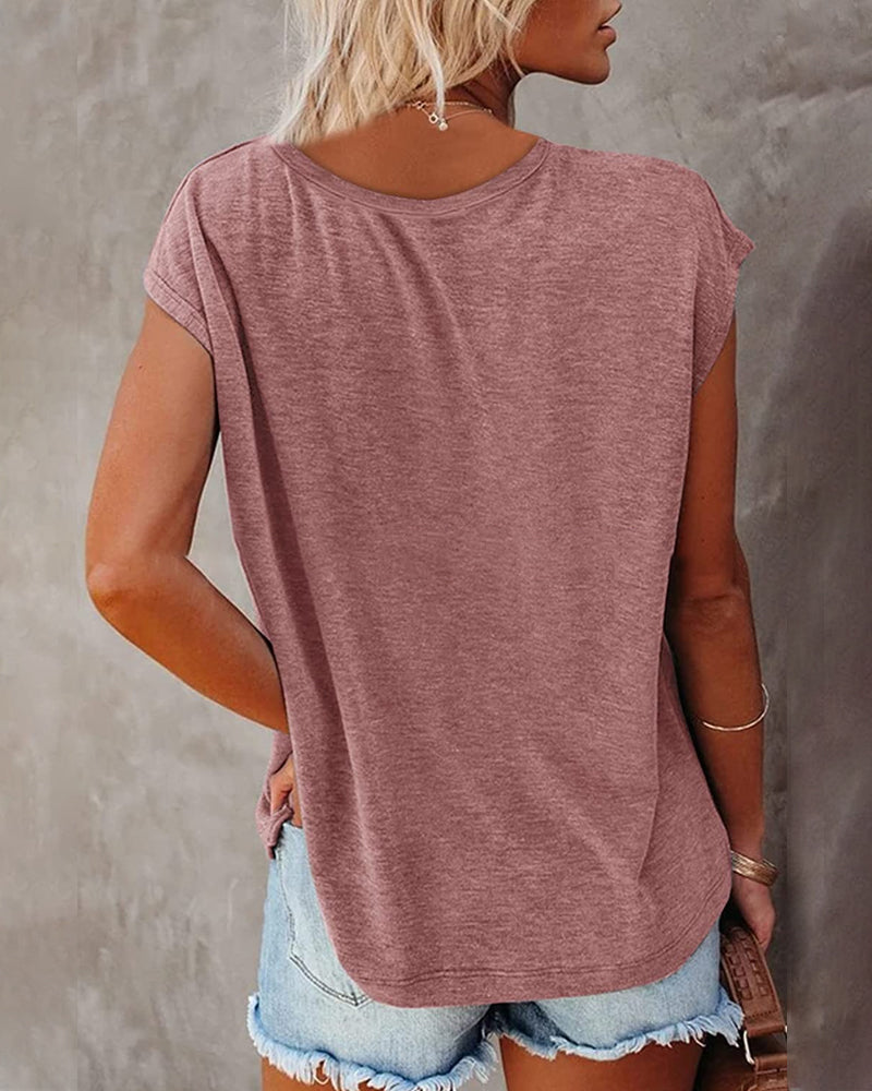 Short Sleeve V Neck Solid Color Vest